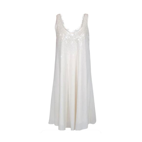 NWT Sz P Nicole Miller Collection Cream and Sequin Silk Dress - Picture 2 of 8